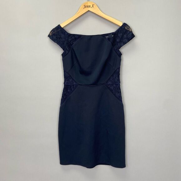 Tadashi Shoji Dresses & Skirts - $288 Sho by Tadashi Shoji Women's Dark Blue Lace Cutout Short Sleeve MIDI Dress